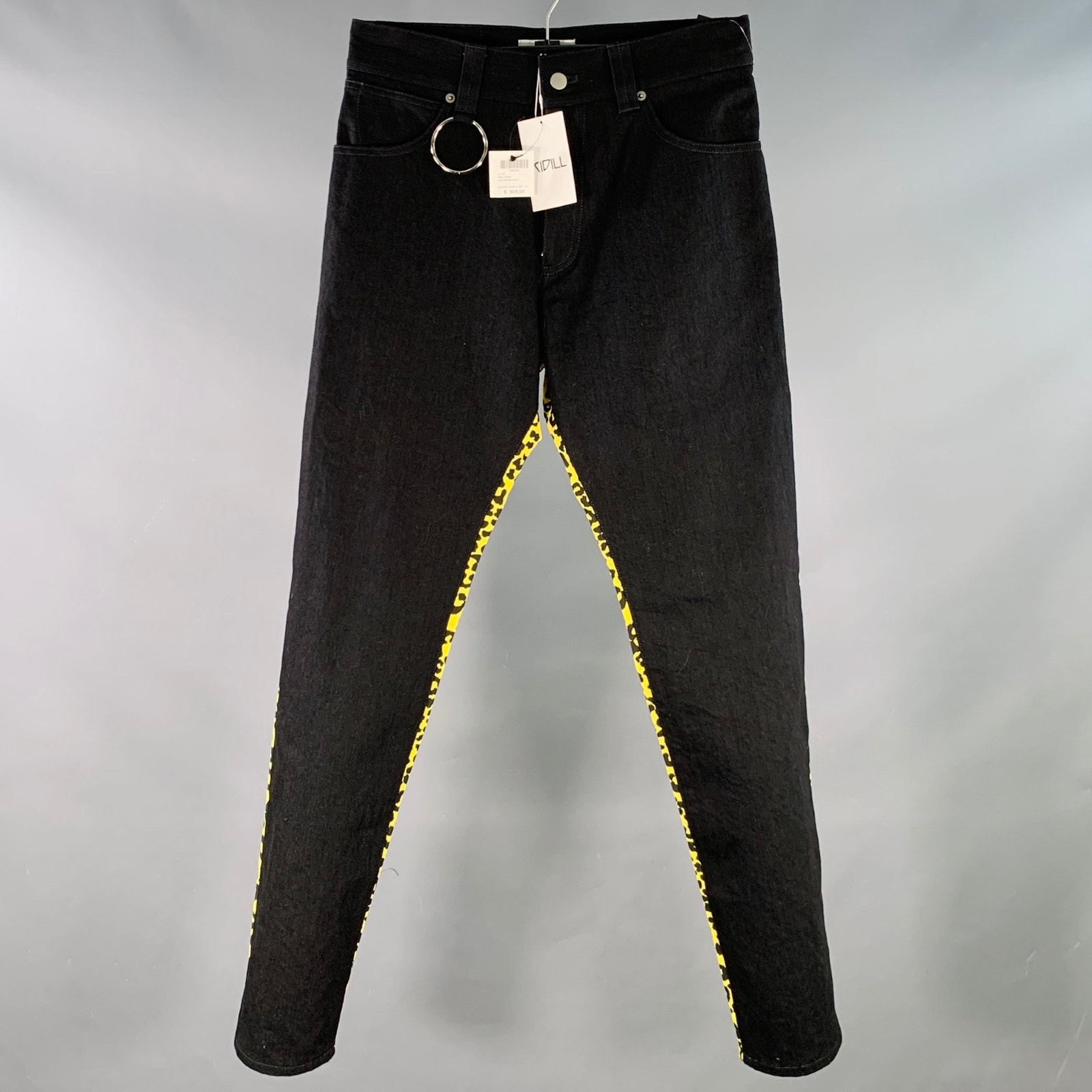 Kidill Size 28 Black Yellow Mixed Fabrics Cotton Slim Tapered Zip Fly Jeans